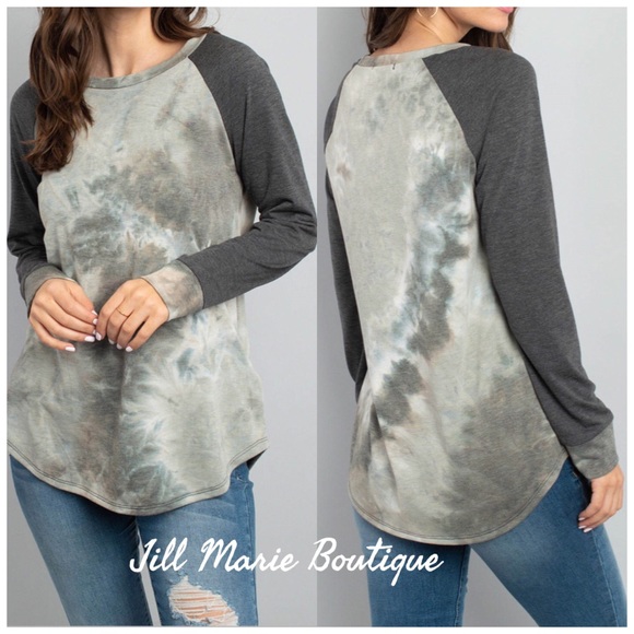 Long sleeve top NWT tie dye olive green and gray - Picture 1 of 6